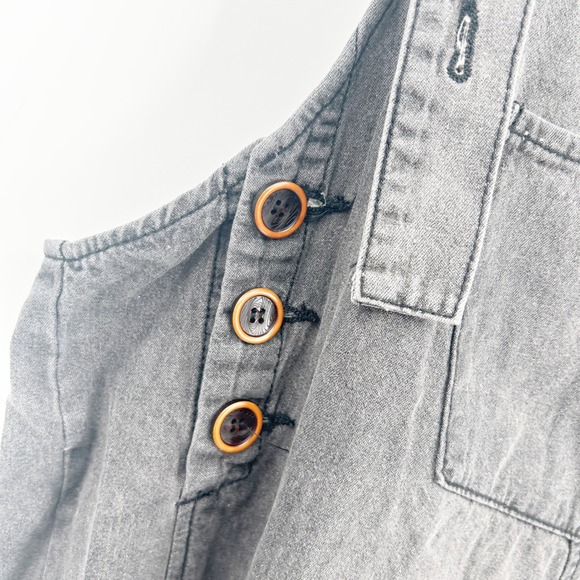 Easel Womens Sanforized Washed Denim Gray Distressed Wide Leg Overalls Size L - Picture 5 of 9